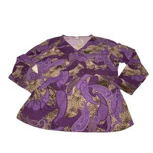Jaclyn Smith Purple Paisley Knit Top XXL 2XL